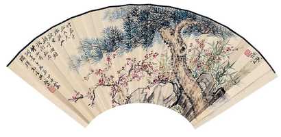 余盛明 看霞楼主 花卉 书法 扇面